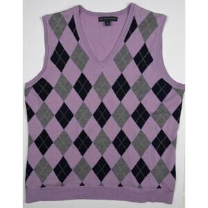 Brooks Brothers 346 Sweater Vest Large Purple Argyle V-Neck Knit Men’s